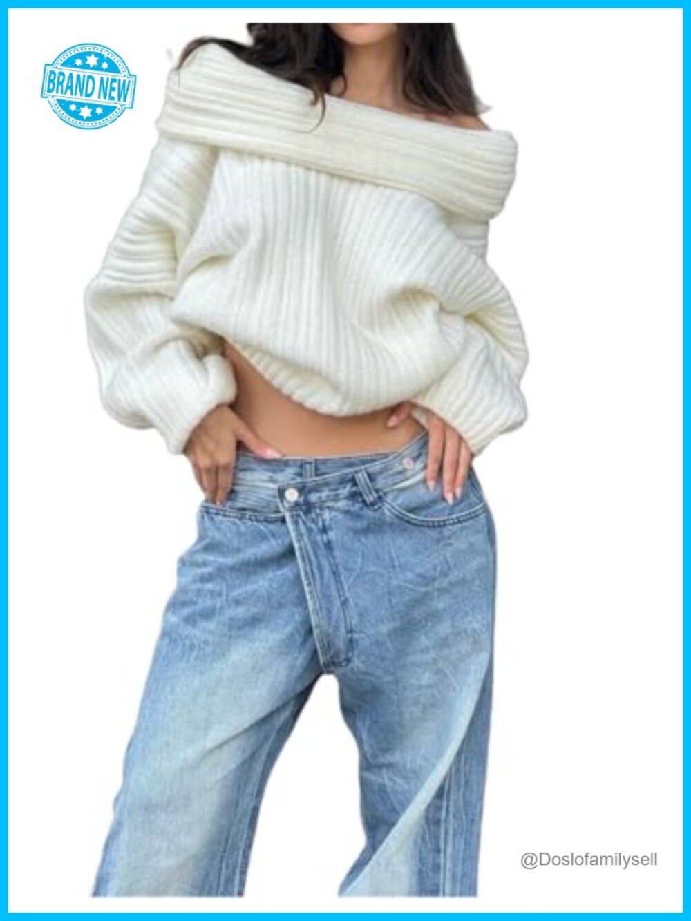 Off Shoulder Batwing Sleeve Oversized Chunky Cable Knit Pullover Sweater